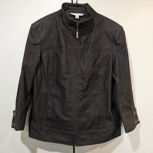 St. John Brown Chambray High Neck Jacket, size M